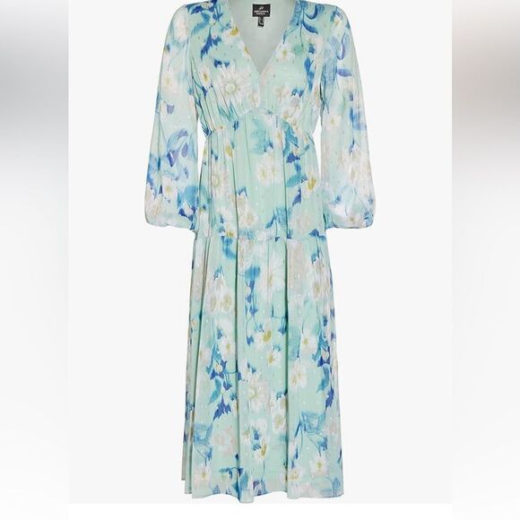 Adrianna Papell Women's Floral Chiffon Tiered Dress mint size 6 - Picture 6 of 16